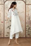 Shop_KAVERI_Off White Linen Embroidered Silk Stained Glass Fly Free Printed Tunic Pant Set _Online_at_Aza_Fashions