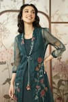 Buy_KAVERI_Green Linen Embroidered Silk Thread Jacket Stained Glass Applique With Dress _Online_at_Aza_Fashions