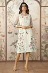 Buy_KAVERI_Off White Linen Embroidered Silk Thread Stained Glass Printed With Dress _at_Aza_Fashions