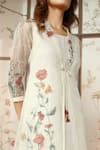 KAVERI_Off White Linen Embroidered Silk Thread Stained Glass Printed With Dress _at_Aza_Fashions