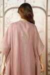 Shop_KAVERI_Pink 100 % Linen Embellished Studs V-neck Starlight Kaftan _Online_at_Aza_Fashions