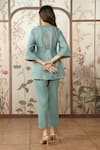 Shop_KAVERI_Blue 100 % Linen Embellished Studs V-neck Starlight Kimono Top With Pant _at_Aza_Fashions