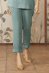 Buy_KAVERI_Blue 100 % Linen Embellished Studs V-neck Starlight Kimono Top With Pant 