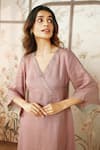 Shop_KAVERI_Pink 100 % Linen Embellished Studs V-neck Starlight Kimono Dress _Online_at_Aza_Fashions