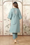 Shop_KAVERI_Blue 100 % Linen Embellished Studs V-neck Starlight Kimono Kurta With Pant _at_Aza_Fashions