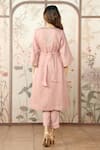 Shop_KAVERI_Pink 100 % Linen Embellished Studs V-neck Starlight Kimono Kurta With Pant _at_Aza_Fashions