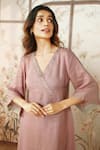 Shop_KAVERI_Pink 100 % Linen Embellished Studs V-neck Starlight Kimono Kurta With Pant _Online_at_Aza_Fashions