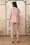 Shop_KAVERI_Pink 100 % Linen Embellished Studs V-neck Starlight Wave Top With Pant _at_Aza_Fashions