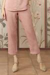 KAVERI_Pink 100 % Linen Embellished Studs V-neck Starlight Wave Top With Pant _Online_at_Aza_Fashions