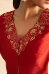 Shop_Neitri_Red Chanderi Silk Embroidered Floral V Neck Alhambra Blouse _Online_at_Aza_Fashions