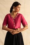 Buy_Neitri_Pink Chanderi Silk Embroidered Sequin V Brenthurst Floral Cutdana And Bead Blouse _at_Aza_Fashions