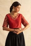 Buy_Neitri_Red Chanderi Silk Embroidered Thread V Neck Majorelle And Sequin Saree Blouse _at_Aza_Fashions