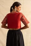 Shop_Neitri_Red Chanderi Silk Embroidered Thread V Neck Majorelle And Sequin Saree Blouse _at_Aza_Fashions