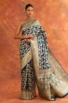 Buy_Neitri_Blue Banarasi Silk Bluebell Floral Jaal Pattern Saree With Running Blouse _at_Aza_Fashions