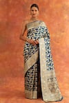 Neitri_Blue Banarasi Silk Bluebell Floral Jaal Pattern Saree With Running Blouse _Online_at_Aza_Fashions