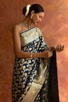 Shop_Neitri_Blue Banarasi Silk Bluebell Floral Jaal Pattern Saree With Running Blouse _Online_at_Aza_Fashions