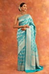 Neitri_Blue Banarasi Silk Handwoven Buttercup Leheriya Saree With Running Blouse _Online_at_Aza_Fashions