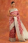 Buy_Neitri_Red Banarasi Silk Handwoven Dahlia Floral Jaal Pattern Saree With Running Blouse _at_Aza_Fashions