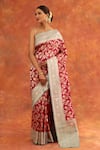 Neitri_Red Banarasi Silk Handwoven Dahlia Floral Jaal Pattern Saree With Running Blouse _Online_at_Aza_Fashions