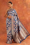 Buy_Neitri_Blue Banarasi Silk Handwoven Morning Glory Saree With Running Blouse _at_Aza_Fashions