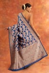 Shop_Neitri_Blue Banarasi Silk Handwoven Morning Glory Saree With Running Blouse _at_Aza_Fashions