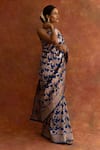 Buy_Neitri_Blue Banarasi Silk Handwoven Morning Glory Saree With Running Blouse _Online_at_Aza_Fashions