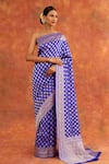 Buy_Neitri_Blue Banarasi Silk Handwoven Seaholy Saree With Running Blouse _at_Aza_Fashions