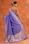 Shop_Neitri_Blue Banarasi Silk Handwoven Seaholy Saree With Running Blouse _at_Aza_Fashions