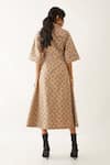 Shop_Son Of A Noble Snob_Beige Cotton Satin Print Clock Work Lapel Collar Leah Sand Dress _at_Aza_Fashions