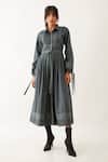 Buy_Son Of A Noble Snob_Grey Cotton Satin Print Lanes Collared Masa Forest Panelled Dress _at_Aza_Fashions