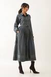Buy_Son Of A Noble Snob_Grey Cotton Satin Print Lanes Collared Masa Forest Panelled Dress _Online_at_Aza_Fashions