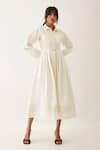 Buy_Son Of A Noble Snob_Off White Cotton Satin Print Lanes Collared Masa Forest Panelled Dress _at_Aza_Fashions