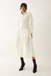 Shop_Son Of A Noble Snob_Off White Cotton Satin Plain Collared Noah Pleated Bodice Midi Dress _Online_at_Aza_Fashions