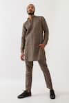 Buy_Son Of A Noble Snob_Grey Cotton, Linen Mateo Pintucked Kurta With Trouser _at_Aza_Fashions