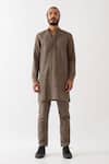 Son Of A Noble Snob_Grey Cotton, Linen Mateo Pintucked Kurta With Trouser _Online_at_Aza_Fashions