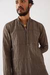 Shop_Son Of A Noble Snob_Grey Cotton, Linen Mateo Pintucked Kurta With Trouser _Online_at_Aza_Fashions