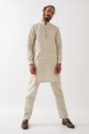 Buy_Son Of A Noble Snob_Ivory Linen Piping Mateo Pintucked Texture Kurta With Trouser _at_Aza_Fashions