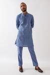 Buy_Son Of A Noble Snob_Blue Linen Embroidery, Applique Lebi Criss Cross Kurta With Trouser _at_Aza_Fashions