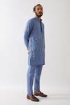 Buy_Son Of A Noble Snob_Blue Linen Embroidery, Applique Lebi Criss Cross Kurta With Trouser _Online_at_Aza_Fashions