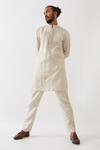Buy_Son Of A Noble Snob_Ivory Linen Embroidery Ethan Geometric Pintucked Kurta With Trouser _at_Aza_Fashions