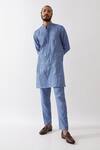 Buy_Son Of A Noble Snob_Blue Linen Embroidery Ethan Pintucked Kurta With Trouser _at_Aza_Fashions