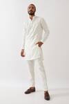 Buy_Son Of A Noble Snob_White Linen Applique Mason Broken Stripe Kurta With Trouser _at_Aza_Fashions