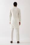 Shop_Son Of A Noble Snob_White Linen Applique Mason Broken Stripe Kurta With Trouser _at_Aza_Fashions