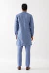 Shop_Son Of A Noble Snob_Blue Linen Embroidery Mason Broken Striped Applique Kurta With Trouser _at_Aza_Fashions