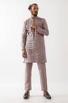 Buy_Son Of A Noble Snob_Purple Linen Logan Checkered Pintuck And Pleated Kurta With Trouser _at_Aza_Fashions
