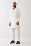 Buy Son Of A Noble Snob White Linen Embroidery Luke Checkered Pintuck And Applique Kurta With Trouser Online at Aza Fashions Buy_Son Of A Noble Snob_White Linen Embroidery Luke Checkered Pintuck And Applique Kurta With Trouser _Online_at_Aza_Fashions