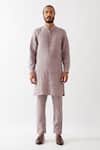 Buy Son Of A Noble Snob Purple Linen Embroidery Luke Pintuck And Applique Kurta With Trouser Online at Aza Fashions Buy_Son Of A Noble Snob_Purple Linen Embroidery Luke Pintuck And Applique Kurta With Trouser _Online_at_Aza_Fashions