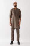 Buy_Son Of A Noble Snob_Grey Linen Cooper Pleated Panel Kurta With Trouser _at_Aza_Fashions