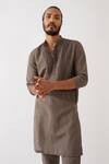Shop_Son Of A Noble Snob_Grey Linen Cooper Pleated Panel Kurta With Trouser _Online_at_Aza_Fashions