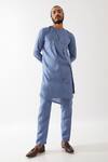 Buy_Son Of A Noble Snob_Blue Linen Jaxon Layered Kurta With Trousers _at_Aza_Fashions